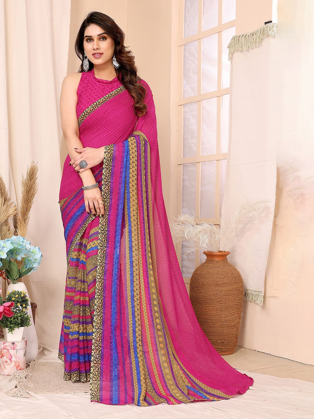 

Moda Rapido Ethnic Motifs Printed Saree, Pink