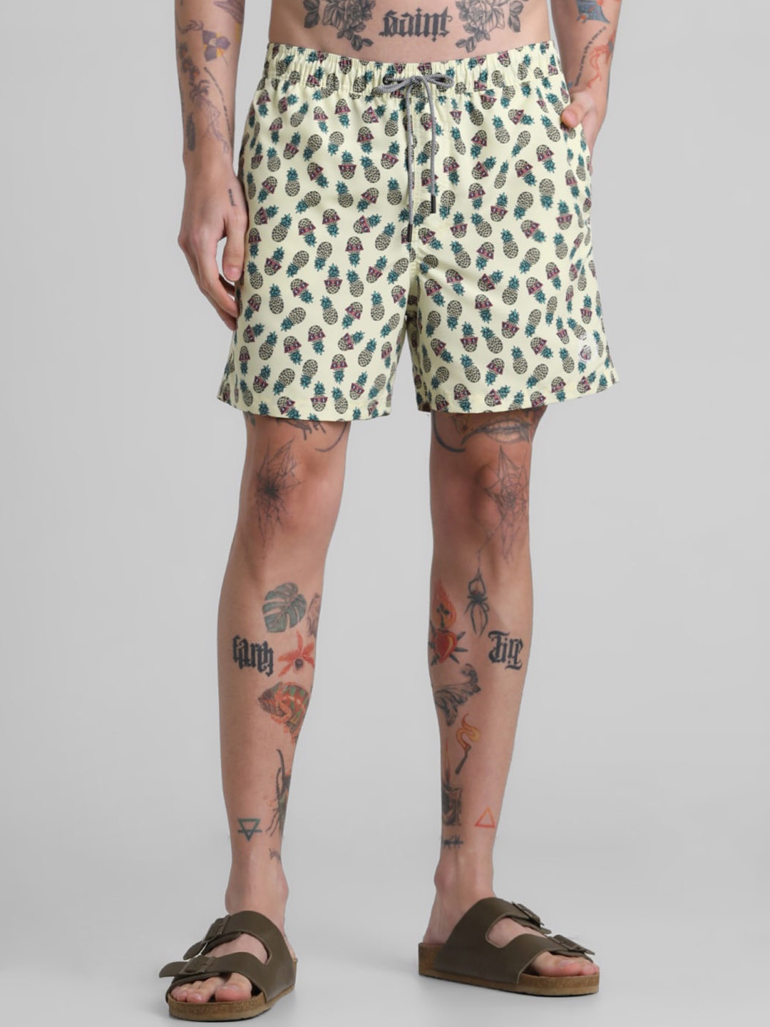 

Jack & Jones Men Conversational Printed Low-Rise Shorts, Yellow