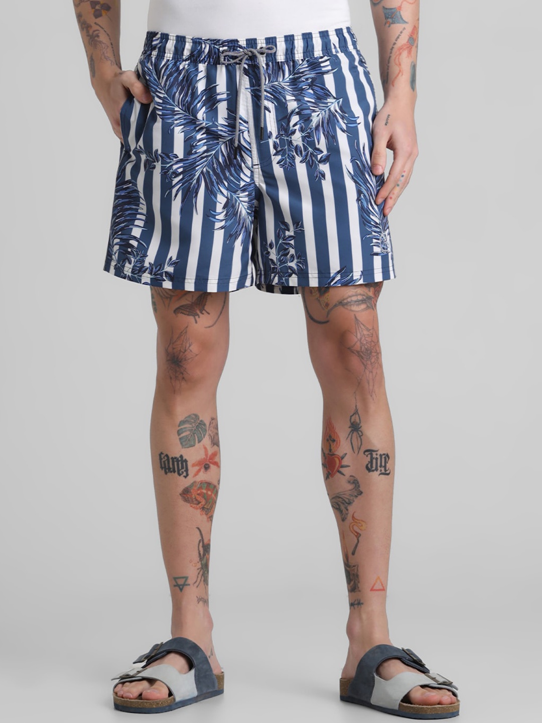 

Jack & Jones Men Tropical Printed Low-Rise Shorts, Blue