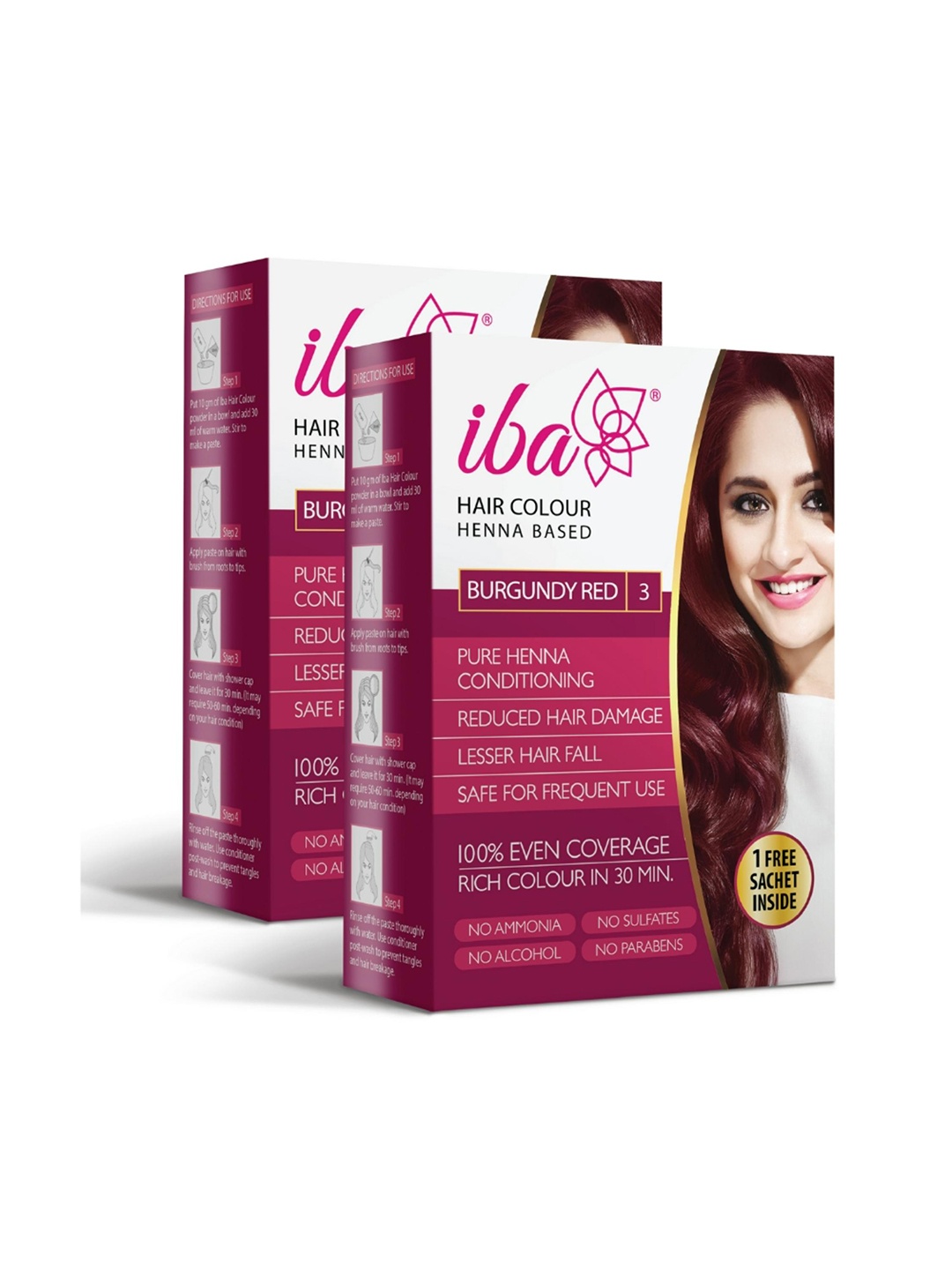 

Iba Set of 2 100% Pure Henna Based Powder Hair Colour - Burgundy Red 3