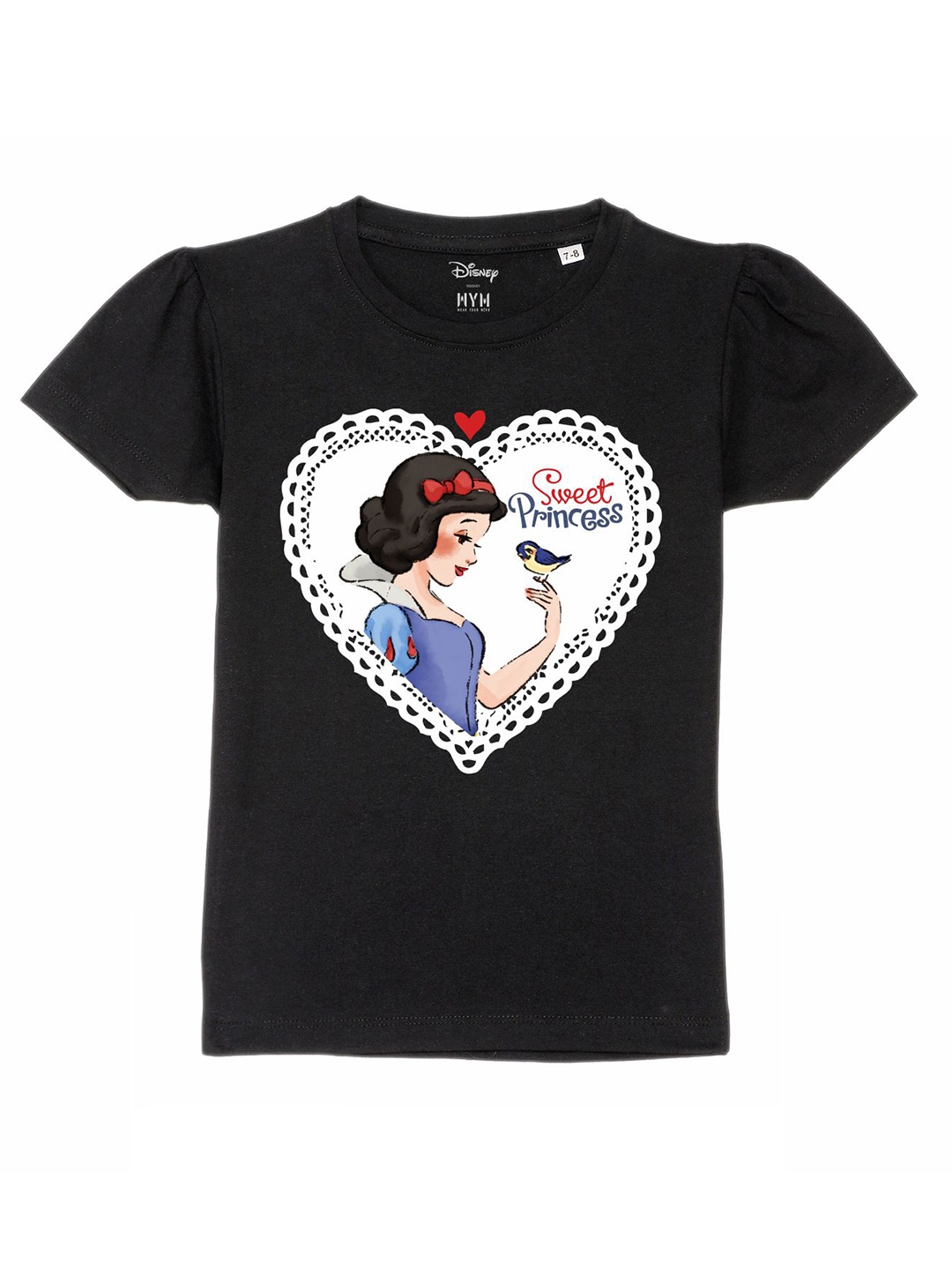 

Wear Your Mind Girls Snow White Printed Pure Cotton T-shirt, Black