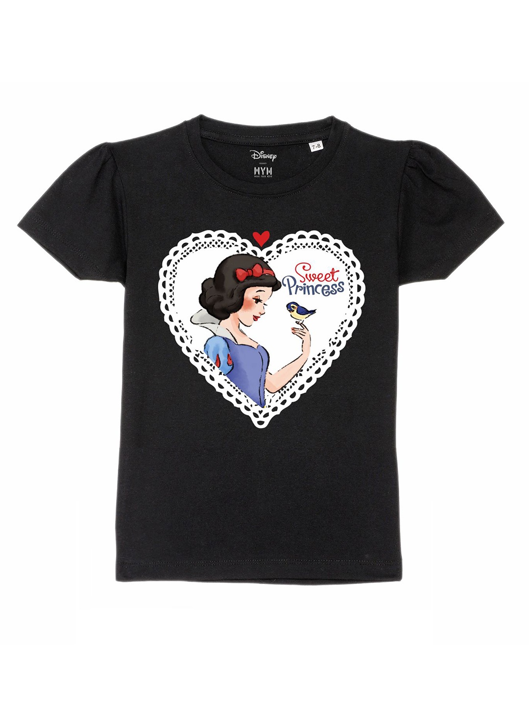 

Wear Your Mind Girls Snow White Printed Pure Cotton T-shirt, Black