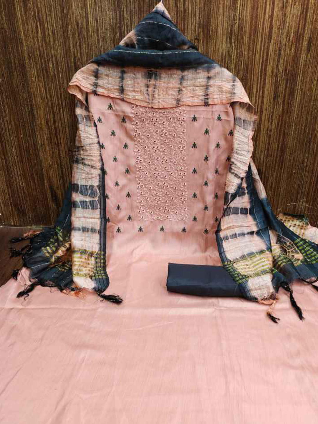 

faxofab Unstitched Dress Material, Peach