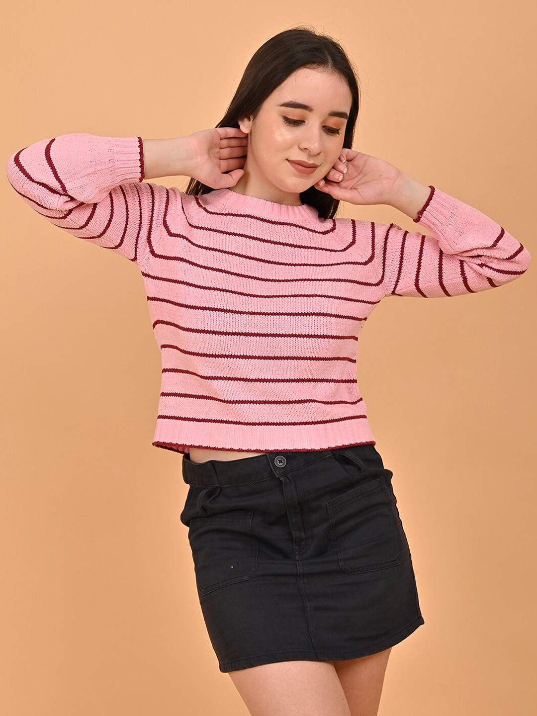 

NoBarr Striped Crop Pullover Sweater, Pink