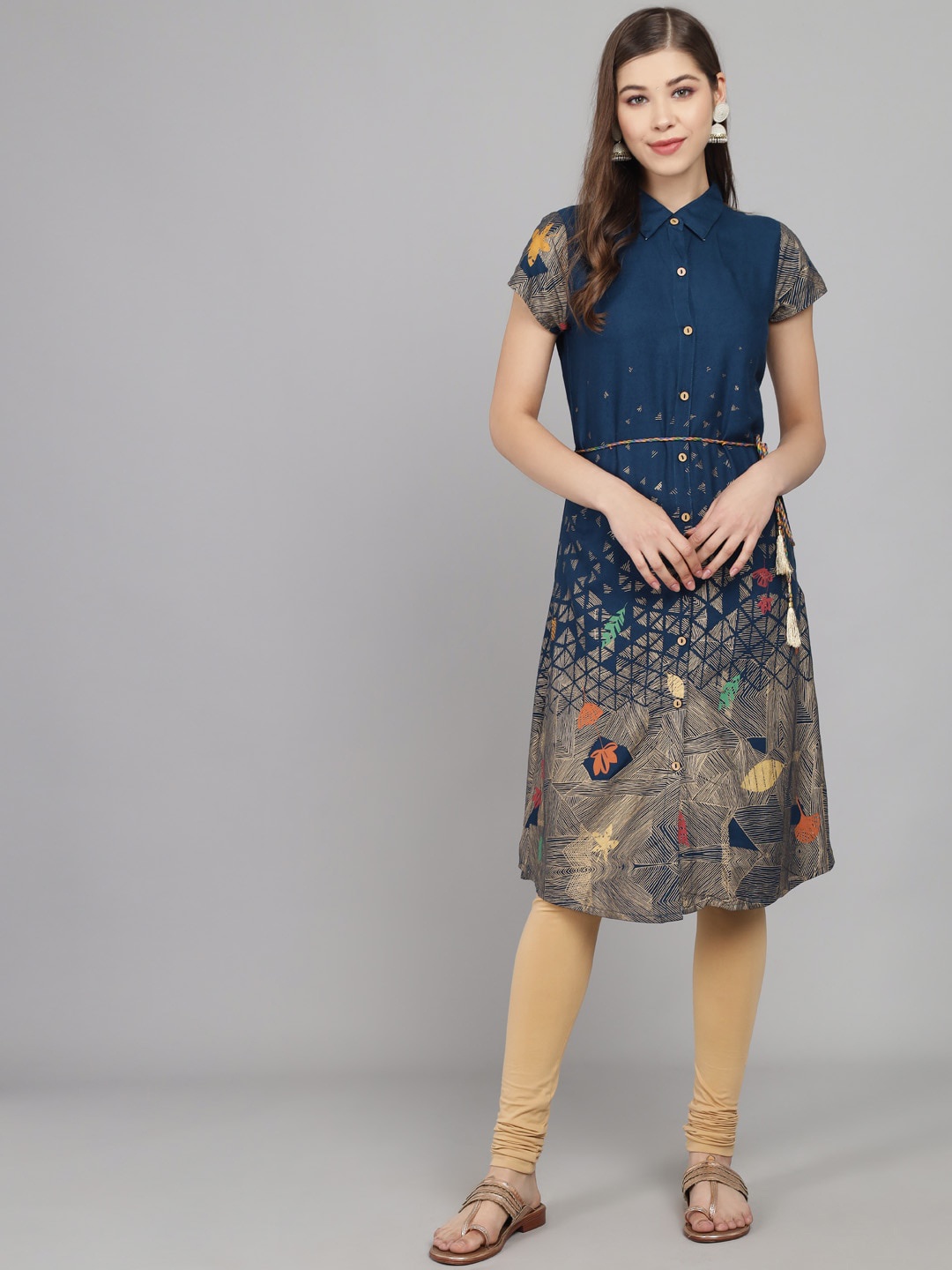 

RANGMAYEE Floral Printed A Line Liva Kurta With Belt, Blue