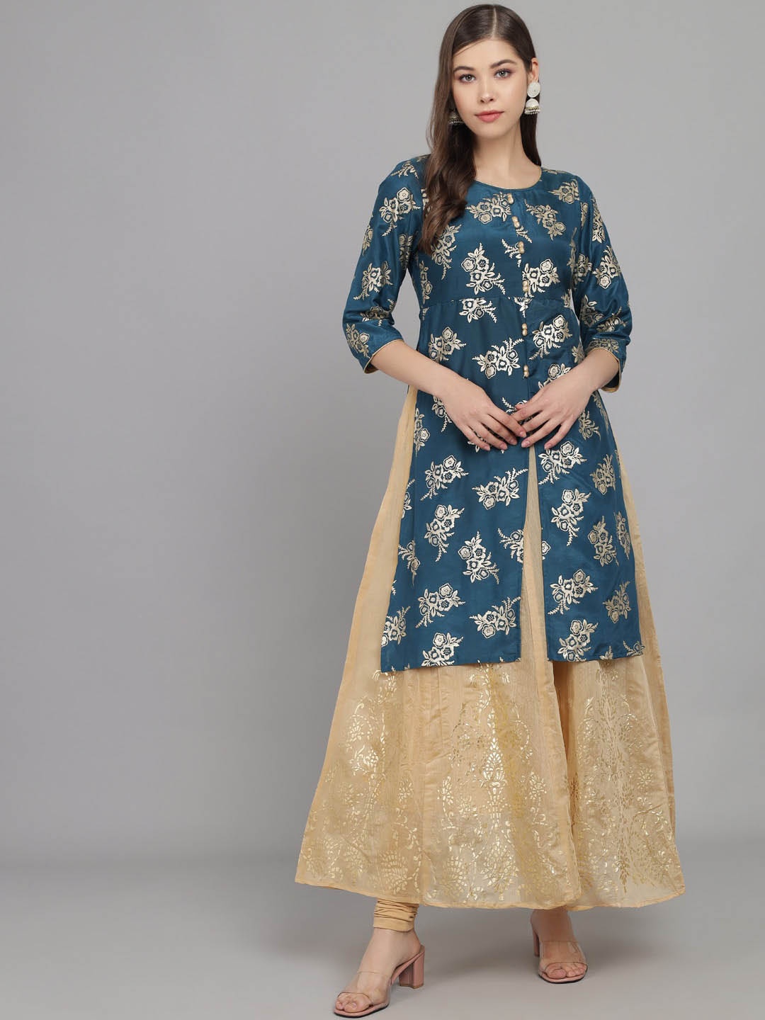 

RANGMAYEE Ethnic Motifs Printed Gotta Patti Liva Kurta, Teal