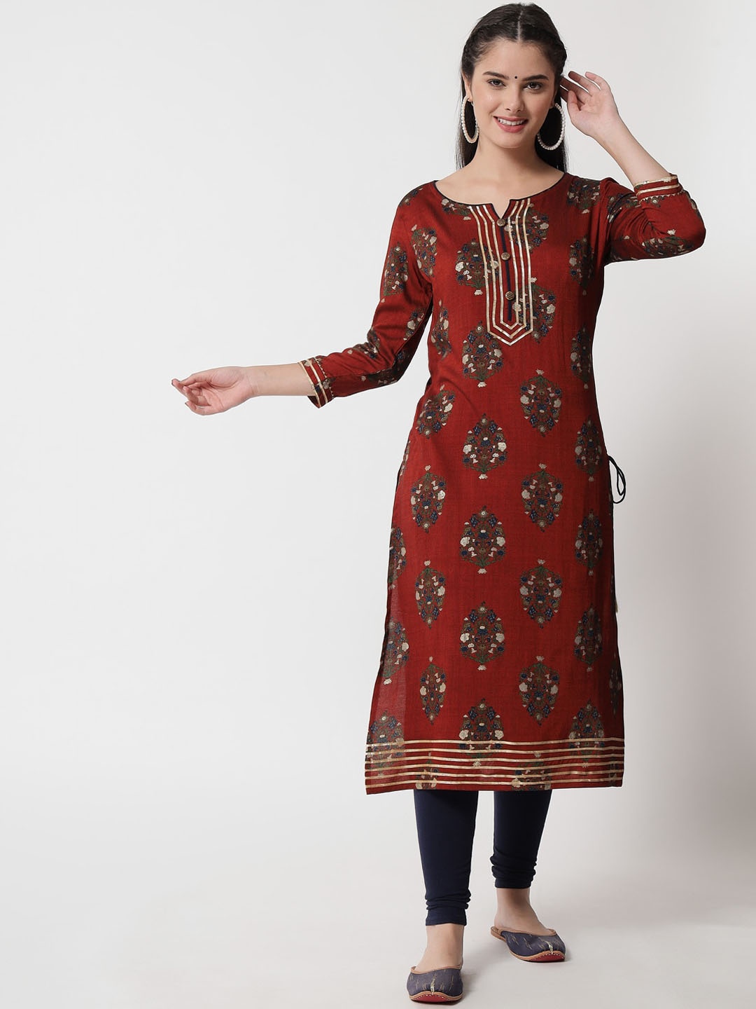 

RANGMAYEE Ethnic Motifs Printed Gotta Patti Embellished Straight Kurta, Maroon