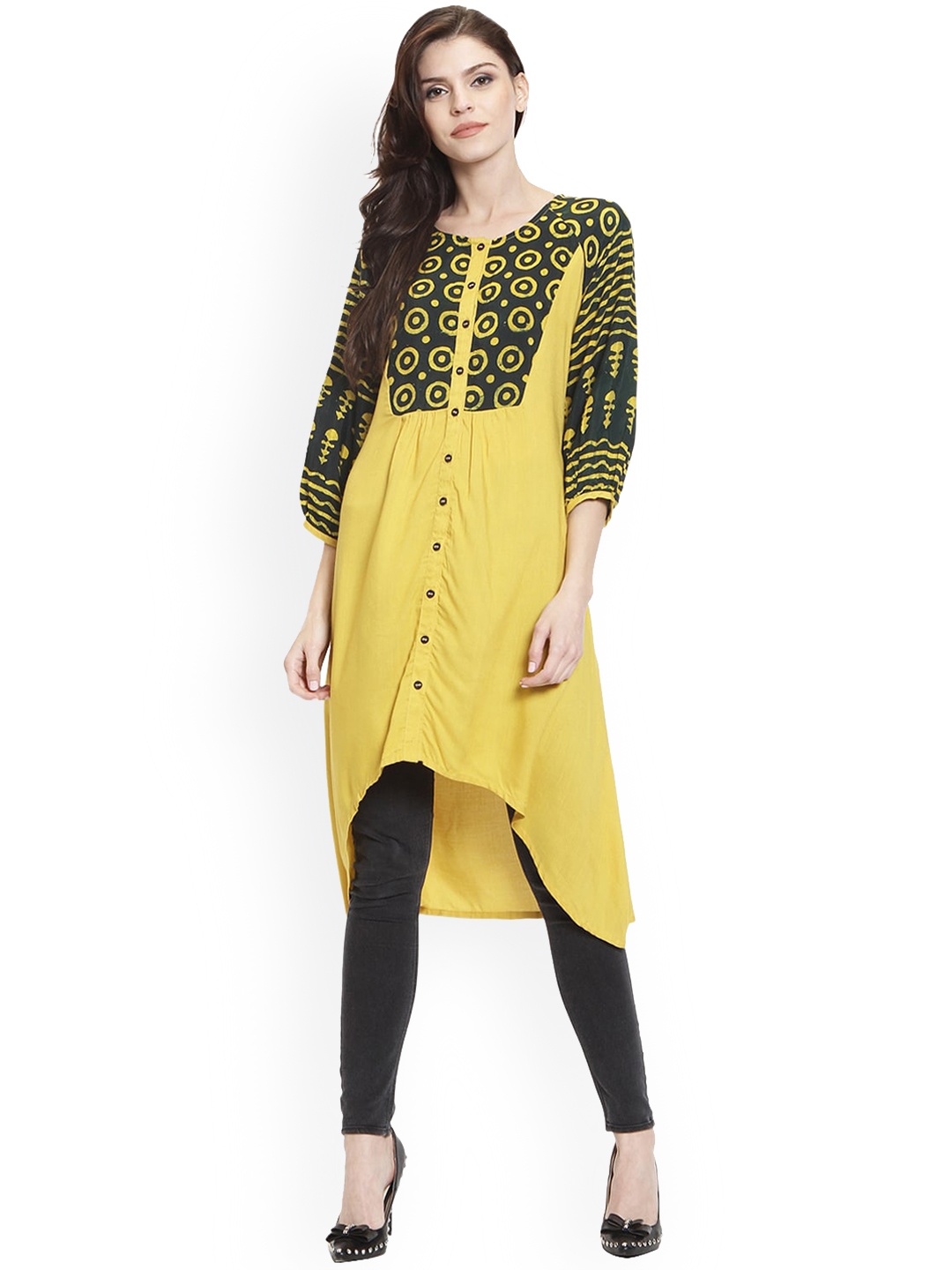 

RANGMAYEE Geometric A-Line Kurta, Yellow