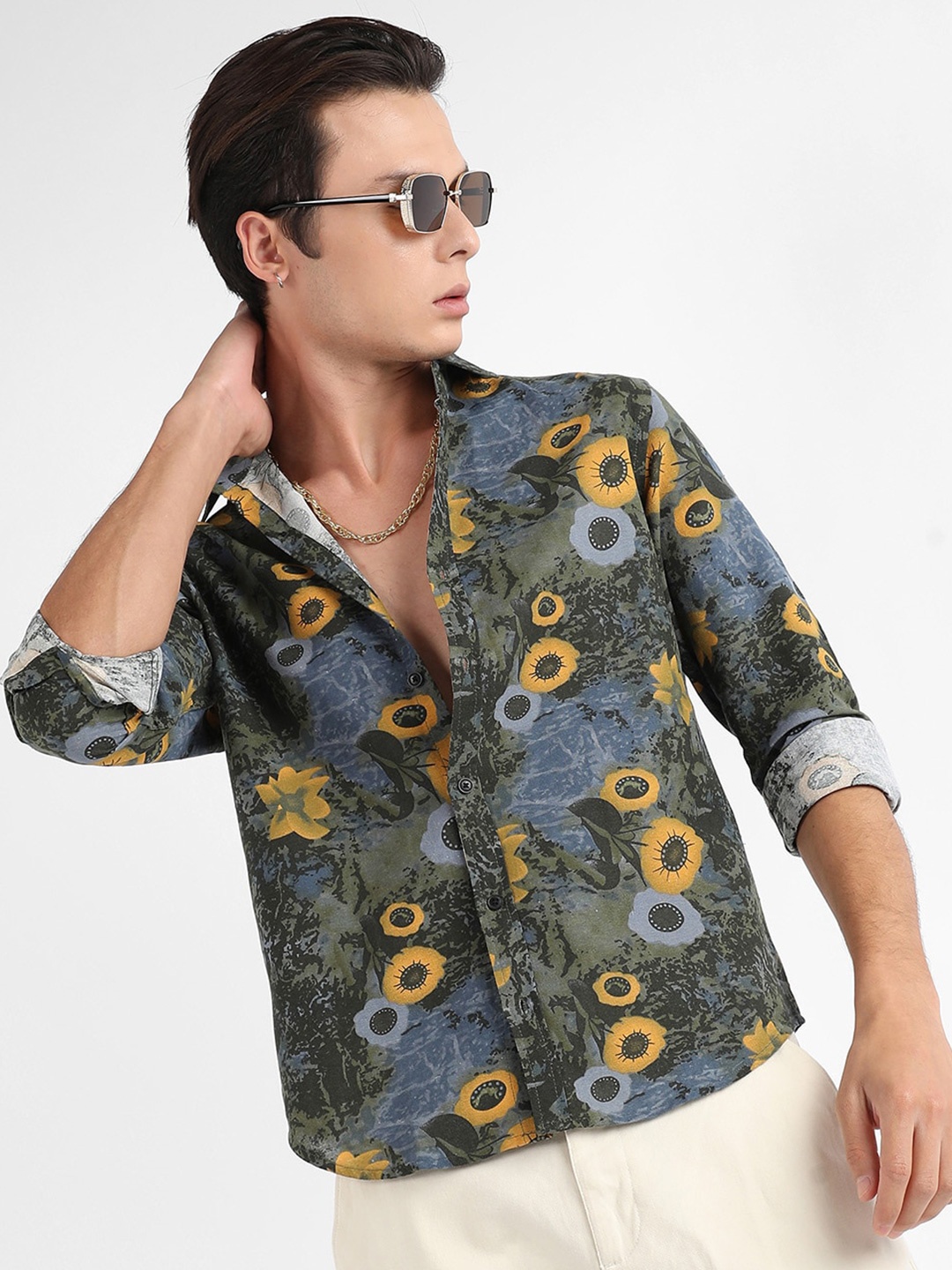 

Campus Sutra Botanical Abstract Shirt, Blue