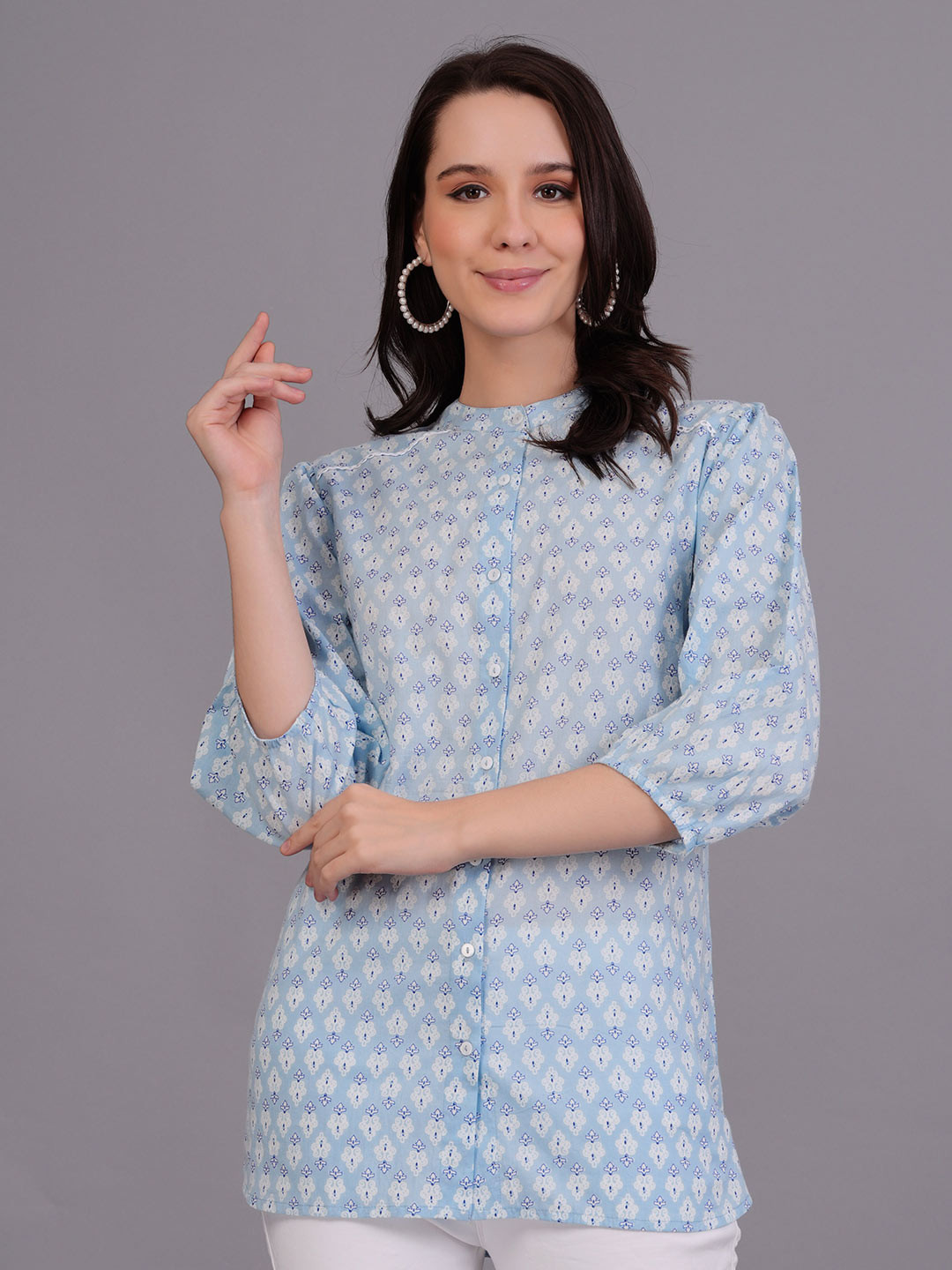 

The Kurta Express Floral Printed Cotton Tunic, Blue
