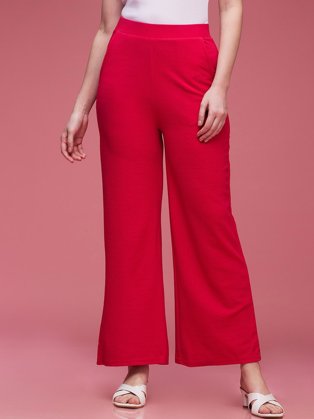 

DressBerry Women Relaxed Loose Fit Wrinkle Free Trousers, Red