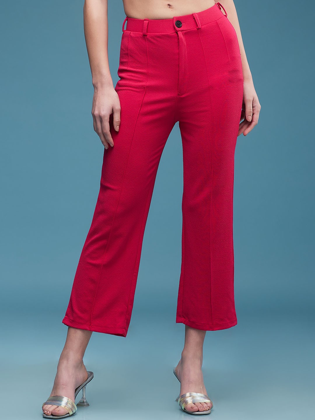 

DressBerry Women Classic Flared High-Rise Wrinkle Free Trousers, Pink