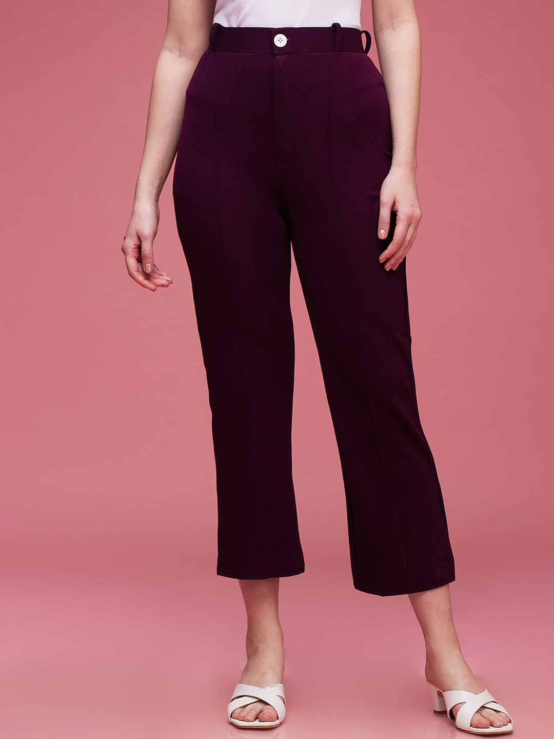 

DressBerry Women Classic Flared High-Rise Wrinkle Free Culottes Trousers, Maroon