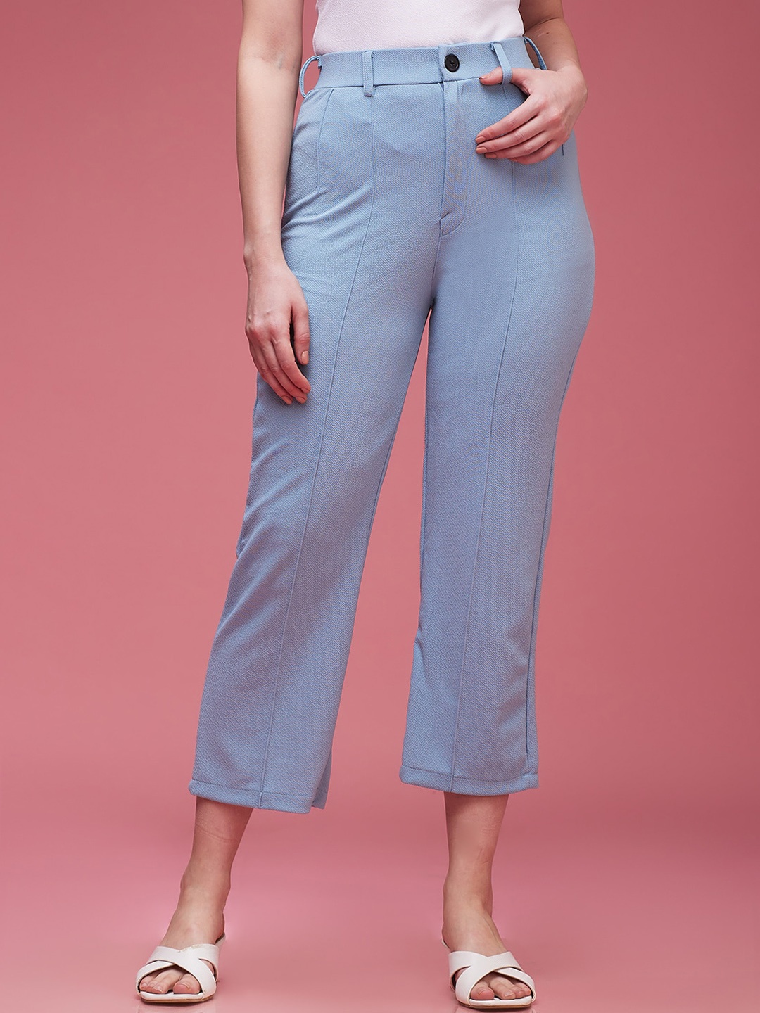 

DressBerry Blue Women Classic Flared High-Rise Wrinkle Free Trousers, Turquoise blue