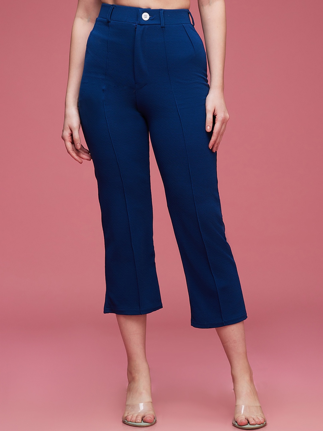 

DressBerry Teal Blue Women Classic Flared High-Rise Wrinkle Free Culottes Trousers