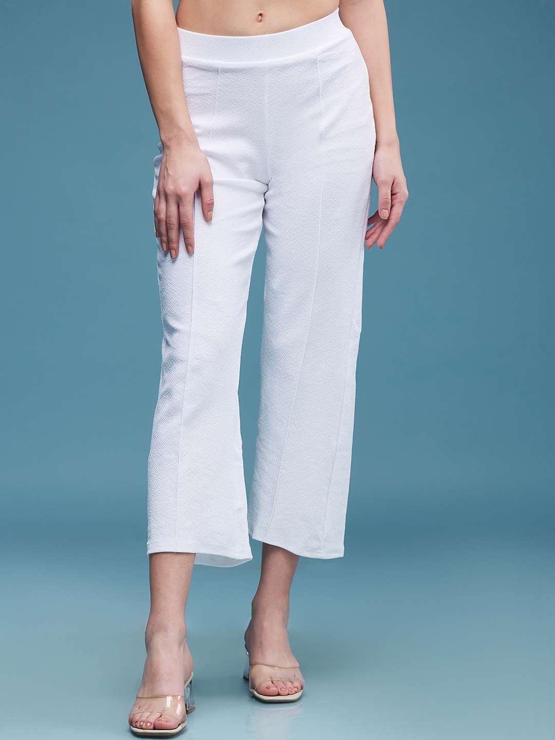 

DressBerry Women Relaxed Flared Mid-Rise Wrinkle Free Trousers, White