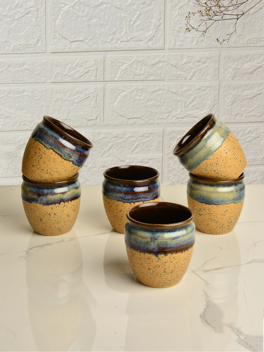 

StyleMyWay Brown & Beige 6 Pieces Printed Ceramic Glossy Kulladhs 175 ml