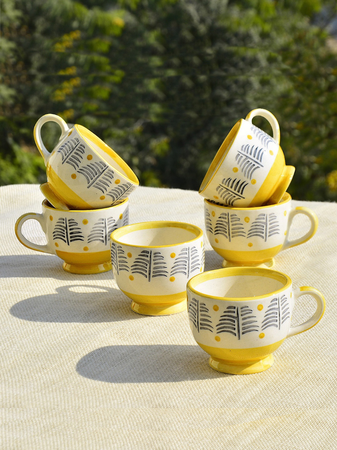 

StyleMyWay Yellow & Cream 6 Pieces Printed Ceramic Glossy Cups 150 ml