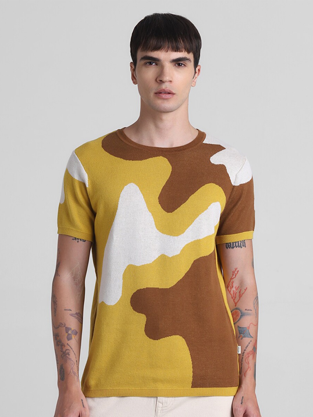 

Jack & Jones Abstract Printed Pure Cotton T-shirt, Yellow