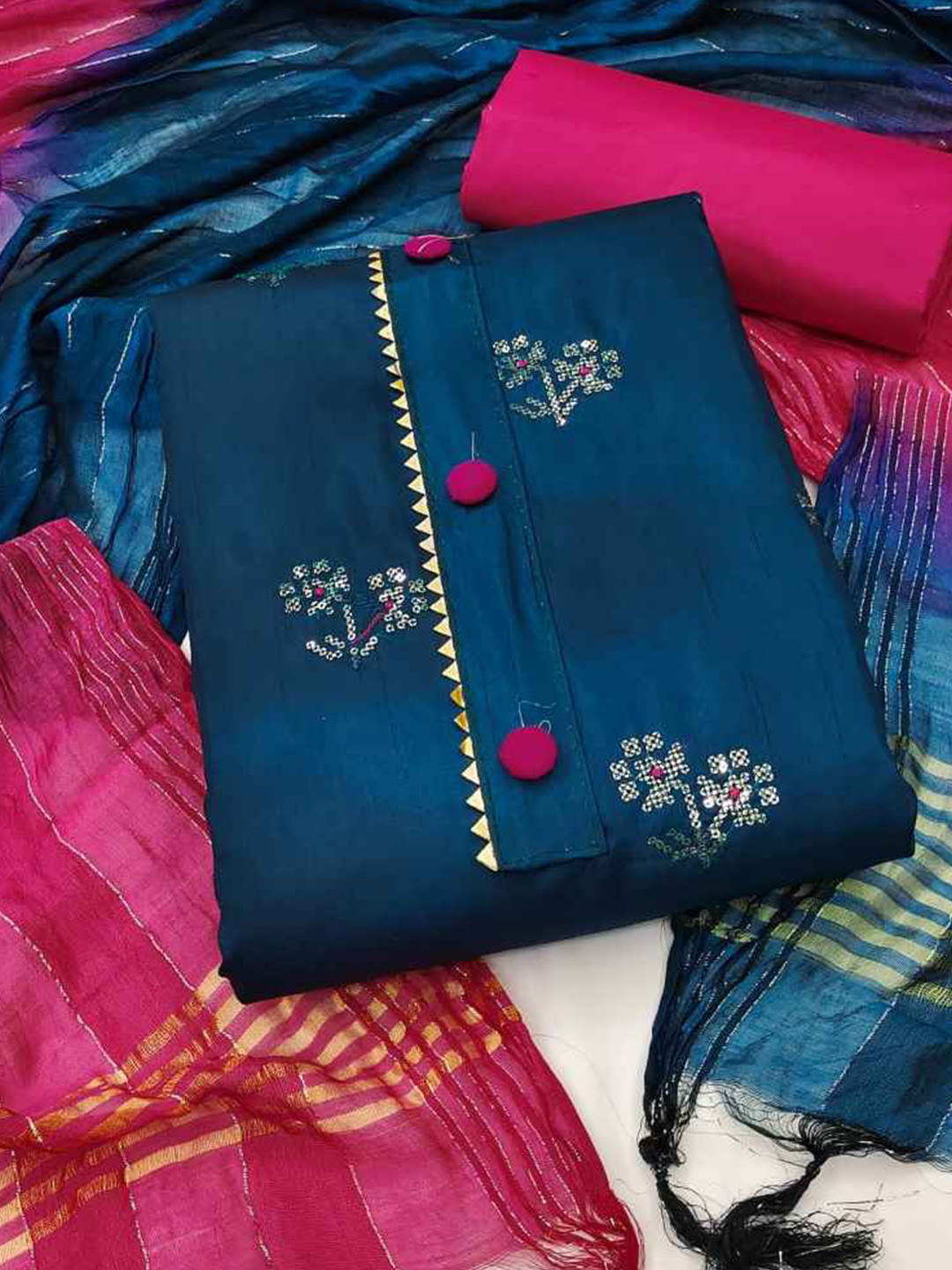 

faxofab Unstitched Dress Material, Blue