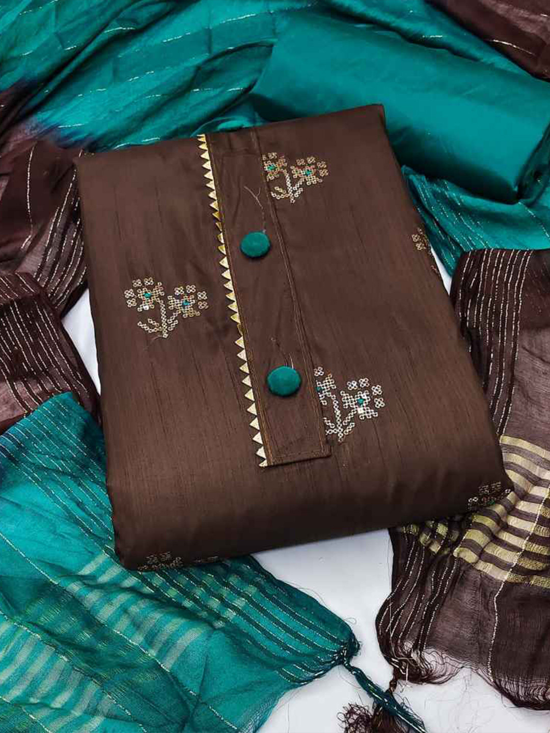 

faxofab Unstitched Dress Material, Brown