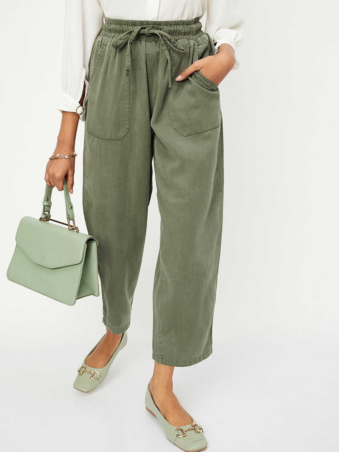 

max Women Ankle-Length Trousers, Olive