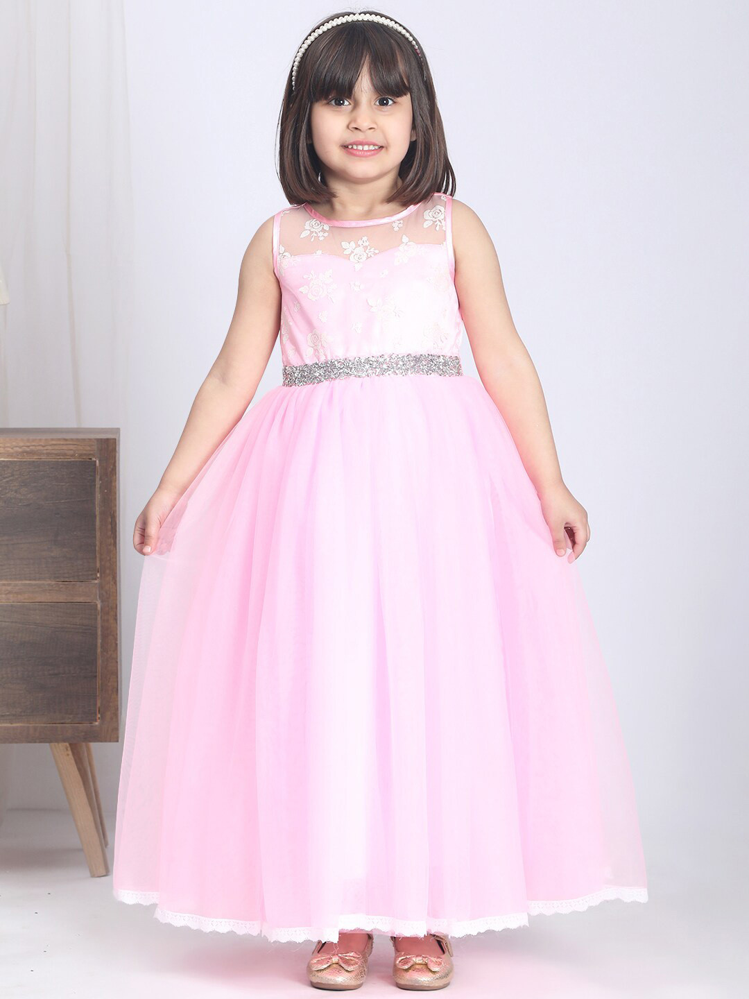 

Toy Balloon kids Girls Floral Printed Fit & Flare Maxi Dress, Pink