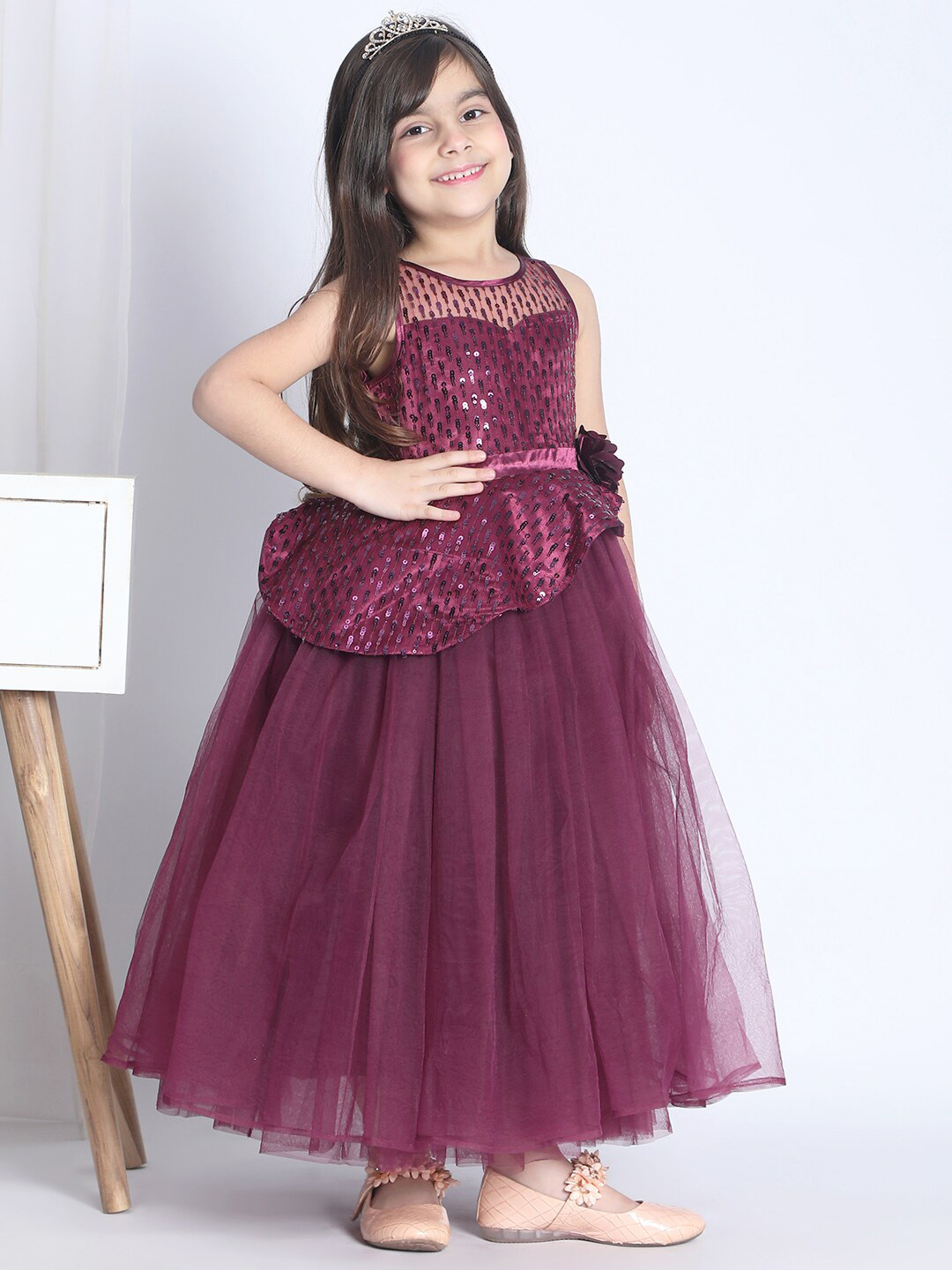 

Toy Balloon kids Girls Sequined Embellished Net Fit & Flare Maxi Dress, Purple
