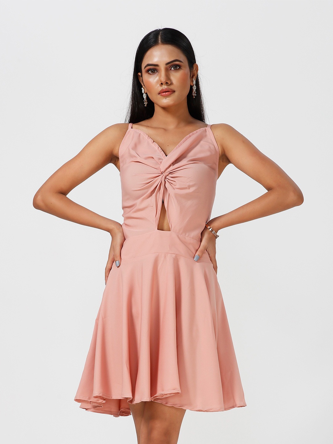 

mrutbaa Crepe Fit & Flare Dress, Peach