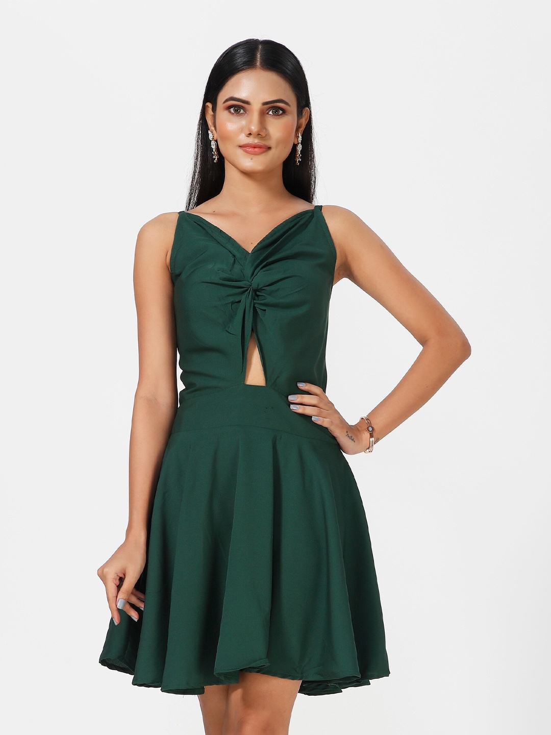 

mrutbaa Crepe Fit & Flare Mini Dress, Green