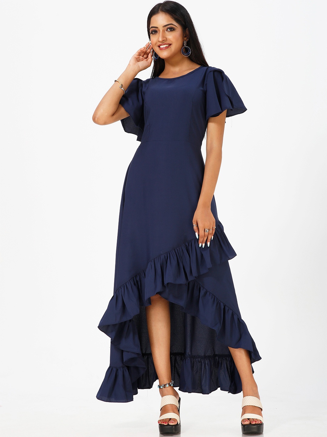 

mrutbaa Flutter Sleeve A-Line Maxi Dress, Blue