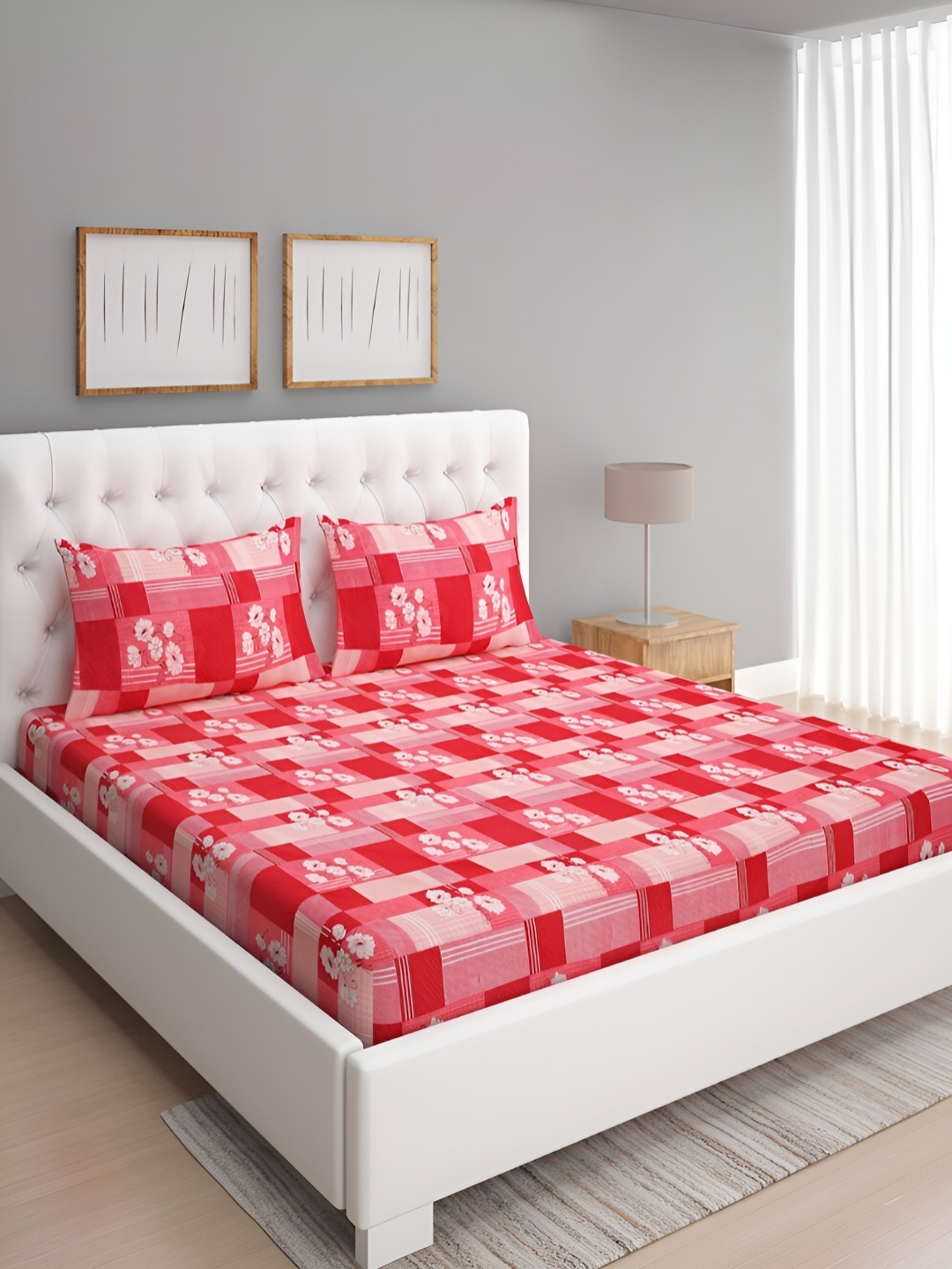 

Aura Red & Pink Floral 144 TC Queen Microfiber Bedsheet With 2 Pillow Covers