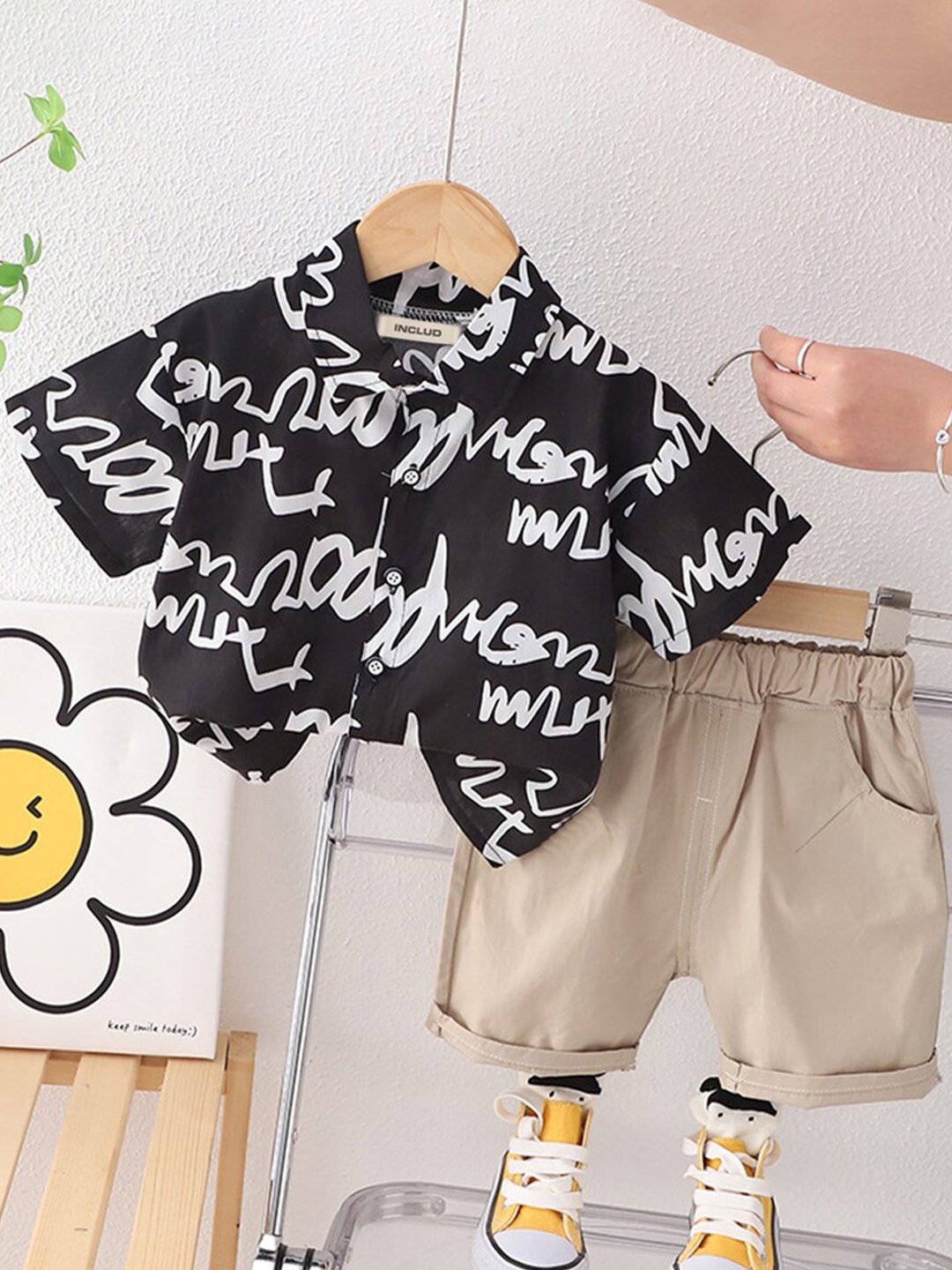 

INCLUD Boys Printed Shirt With Shorts, Black