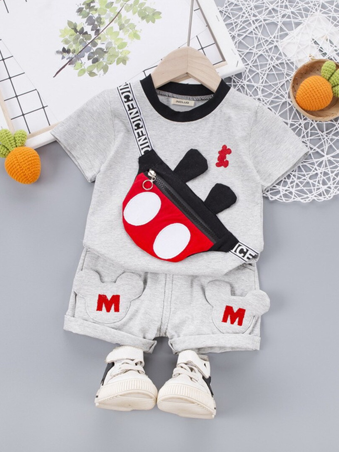 

INCLUD Boys Printed T-shirt with Shorts, Grey