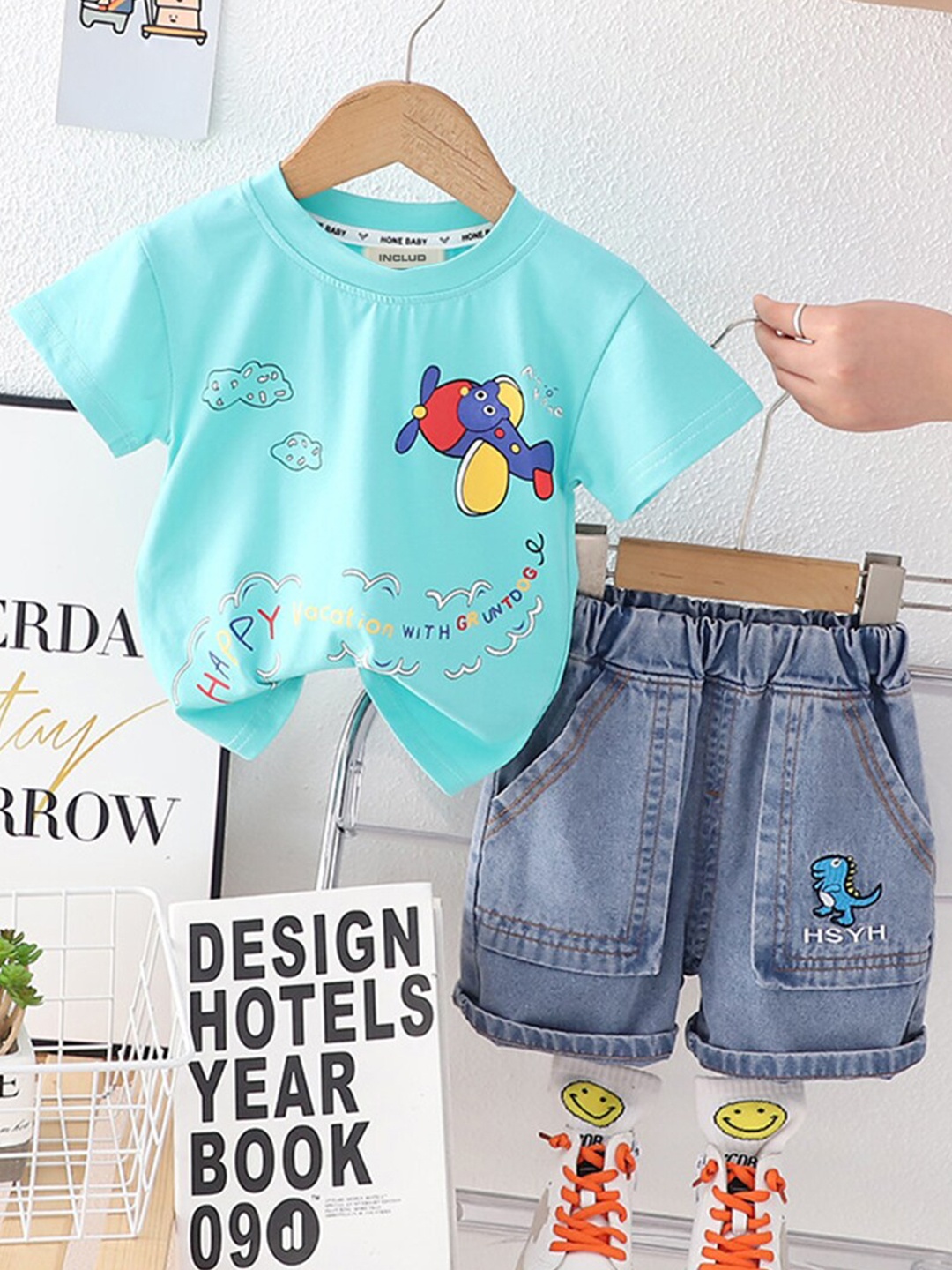 

INCLUD Boys Printed T-shirt with Denim Shorts, Blue