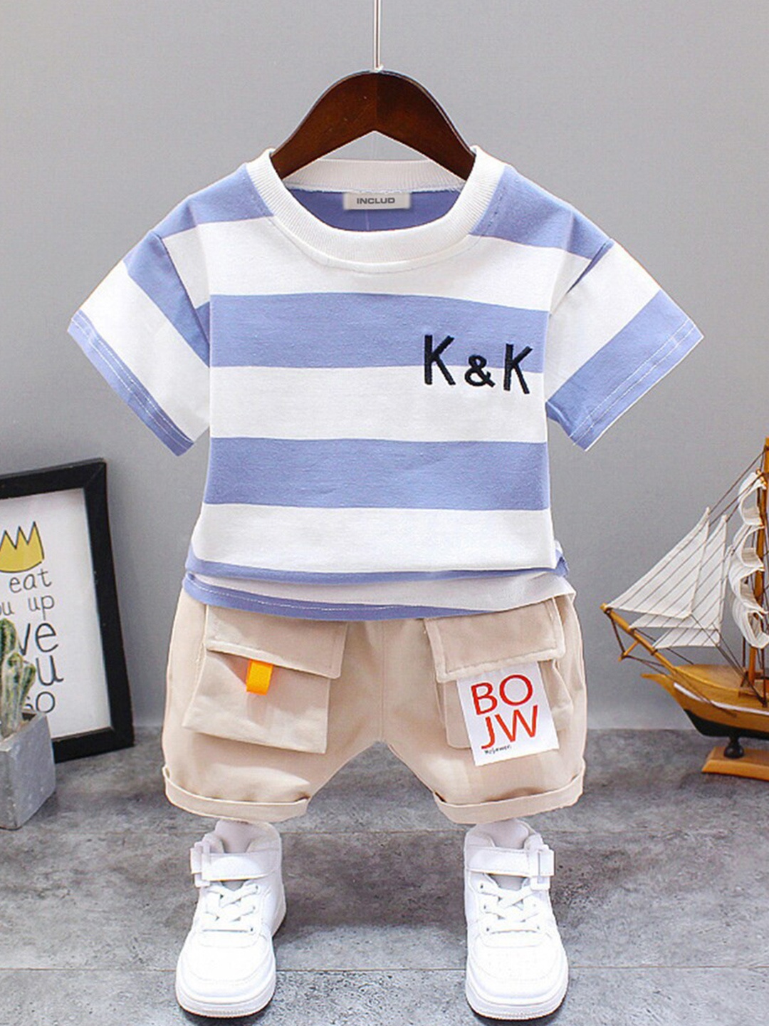 

INCLUD Boys Striped T-shirt With Shorts, Blue