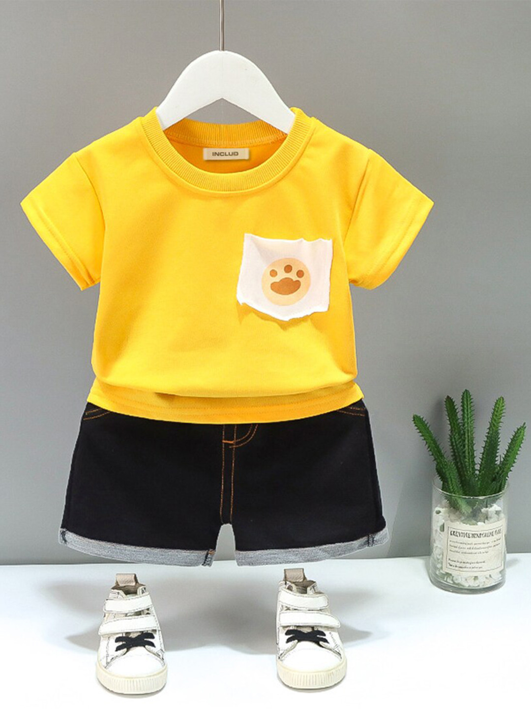 

INCLUD Boys T-shirt With Denim Shorts, Yellow