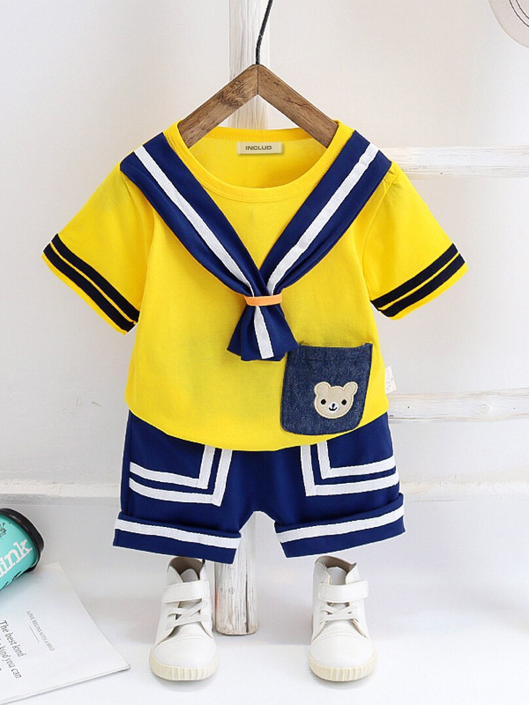 

INCLUD Boys Round Neck T-shirt with Shorts, Yellow