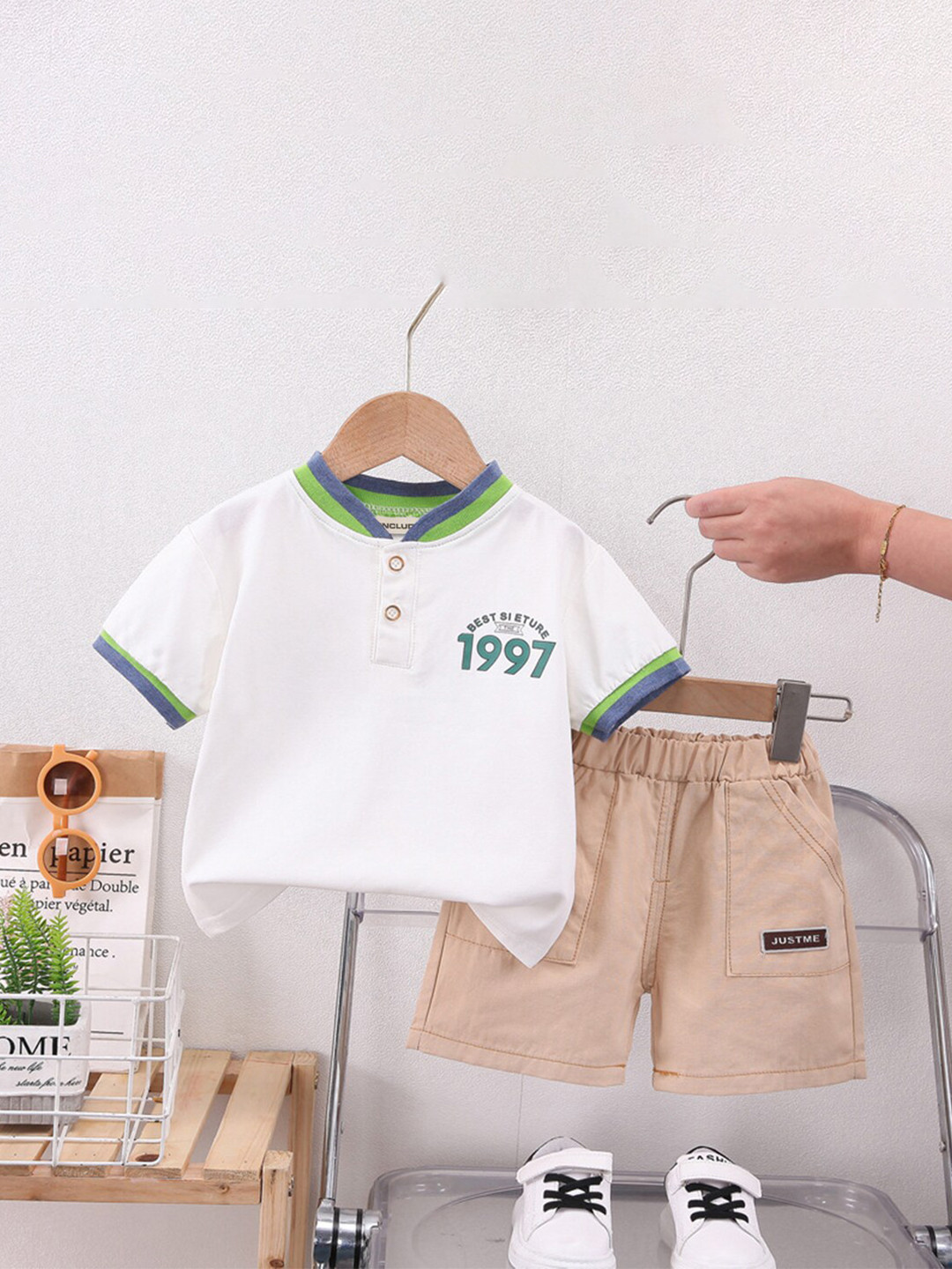 

INCLUD Boys Mock Collar Printed T-shirt with Shorts, White