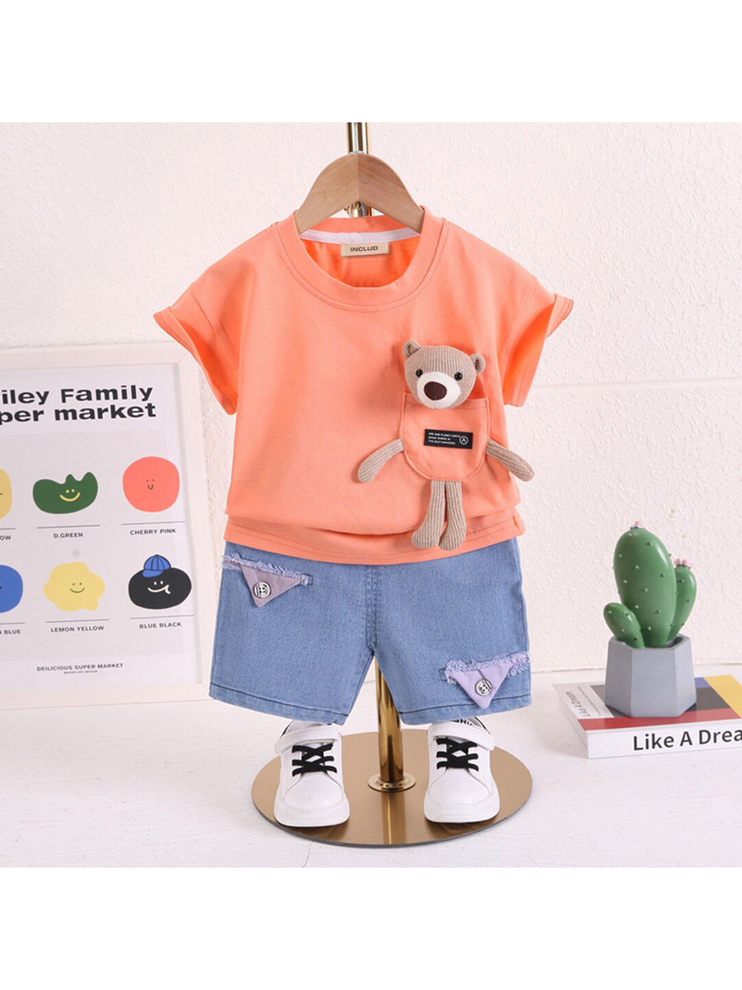 

INCLUD Boys Teddy Applique T-shirt with Shorts, Orange