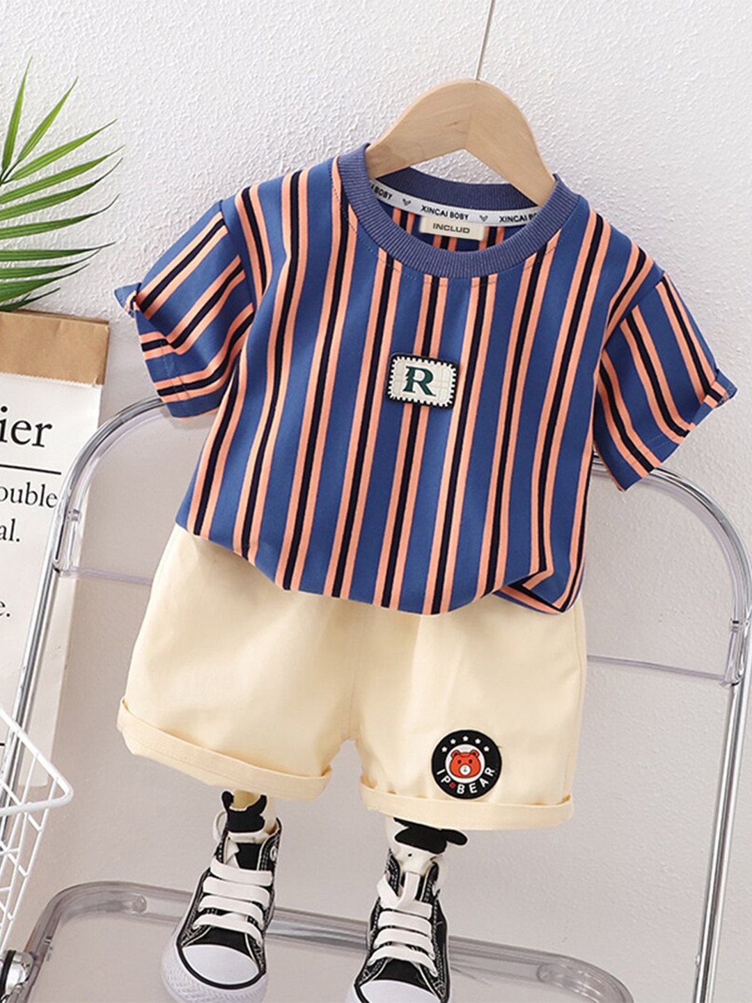 

INCLUD Boys Striped T-shirt With Shorts, Blue