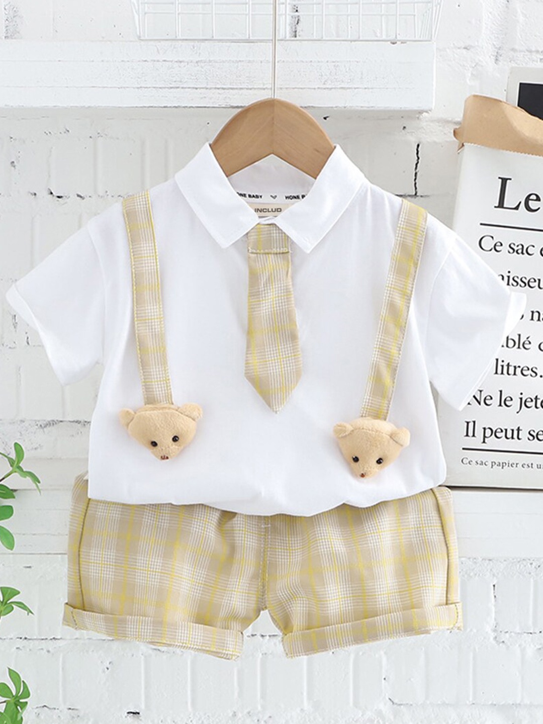 

INCLUD Boys Checked Shirt Collar Shirt With Shorts, Khaki