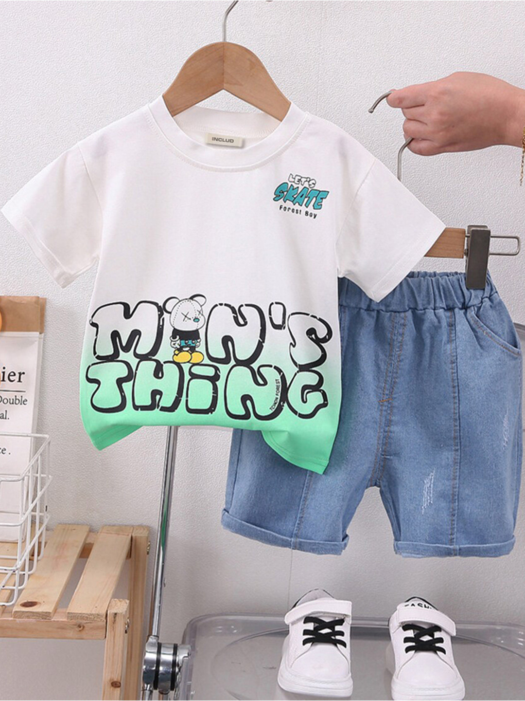 

INCLUD Boys Typography Printed T-shirt With Shorts, White