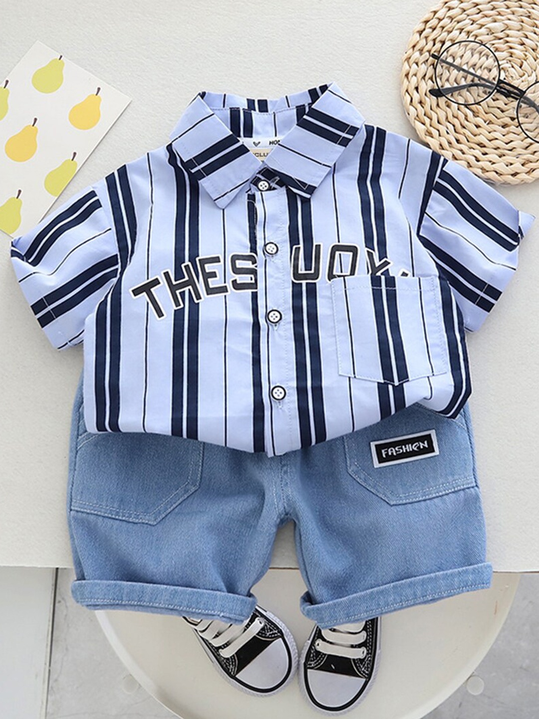 

INCLUD Boys Striped Shirt With Shorts, Blue