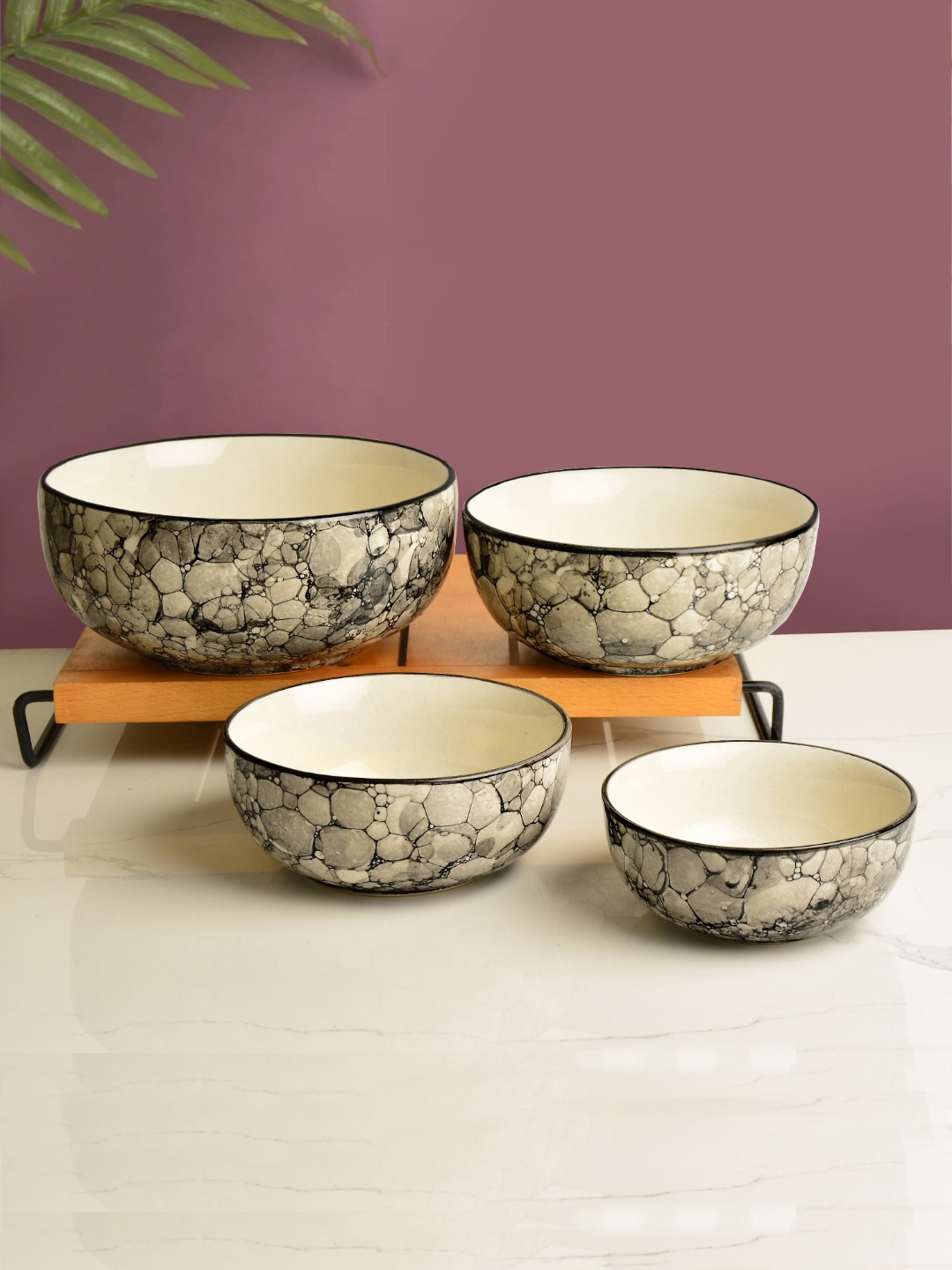 

StyleMyWay Grey & Brown Ceramic 4 Pieces Printed Ceramic Microwave Safe Serving Bowls