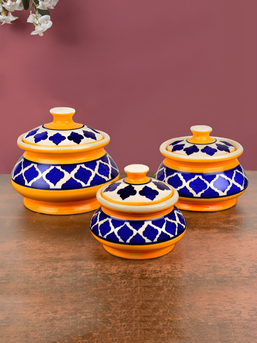 

StyleMyWay Blue & White Ceramic 3 Pieces Microwave Safe Serving Handi