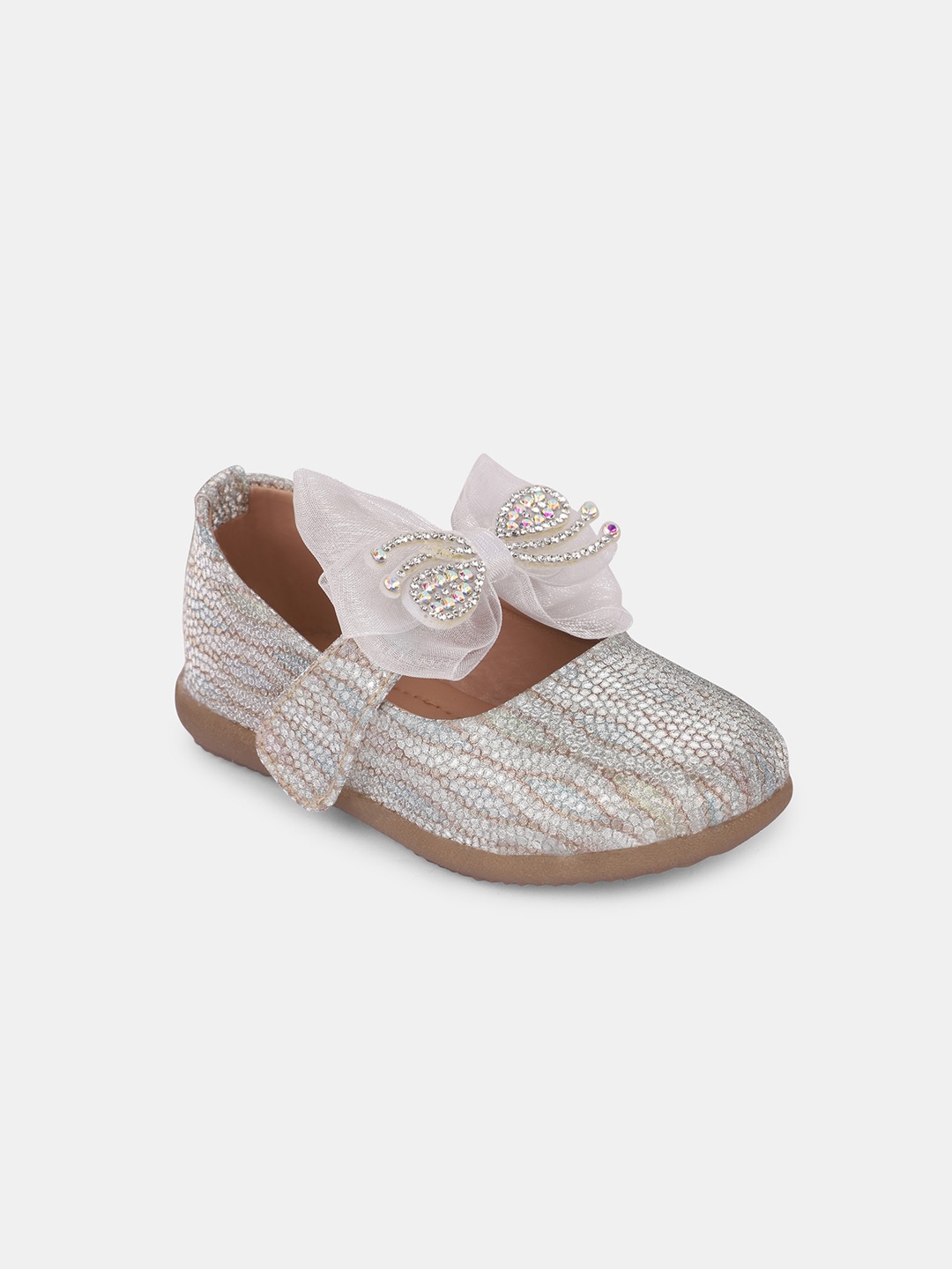

Minesole Girls Textured Bow Detailed Ballerinas, Silver