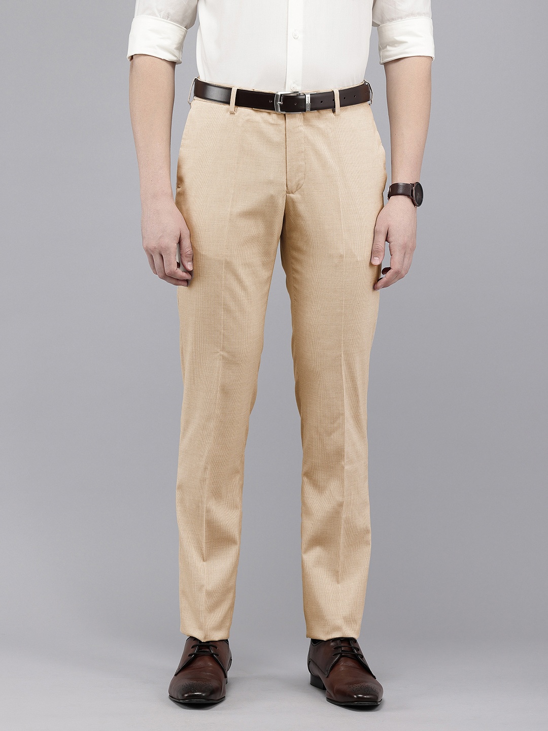 

Arrow Men Houndstooth Checked Tailored Fit Formal Trousers, Beige
