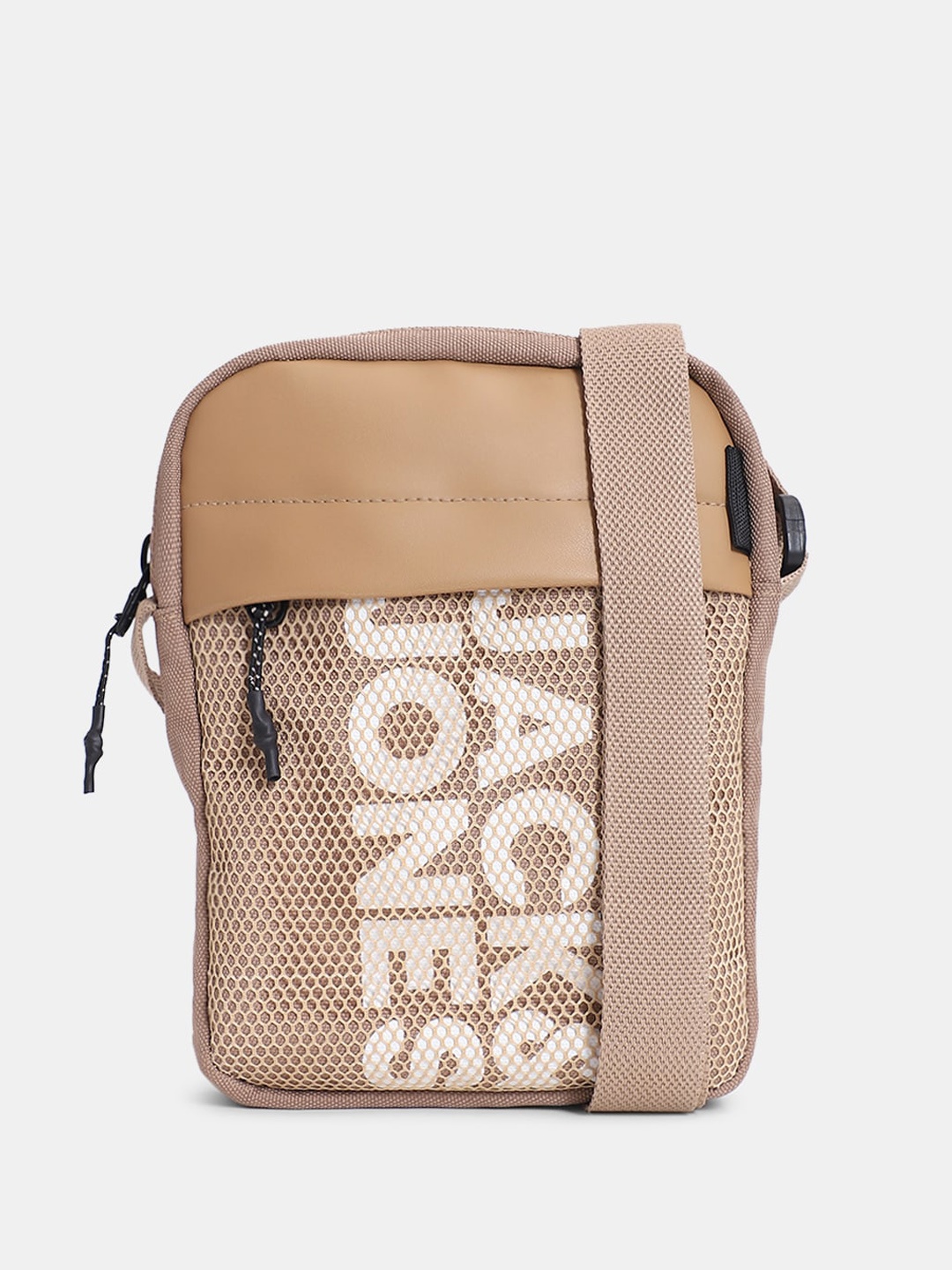 

Jack & Jones Typography Printed Structured Sling Bag, Beige