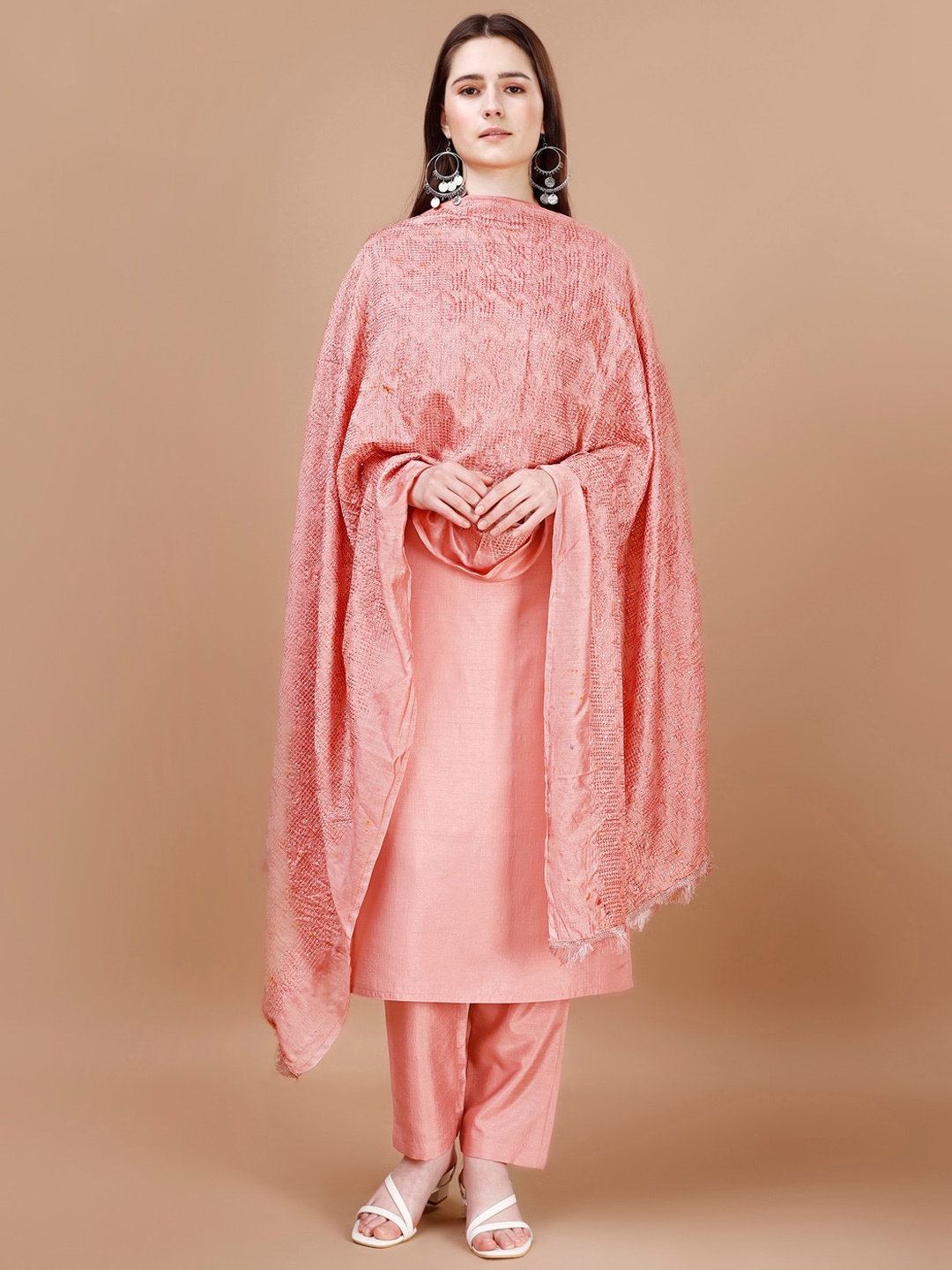 

Hinayat Fashion Boat Neck Regular Kurta with Trousers & Dupatta, Peach